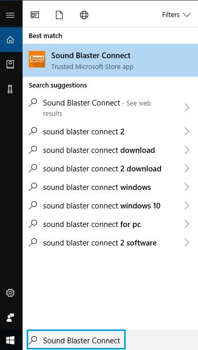 Sound Blaster Connect” in Win10 search bar 